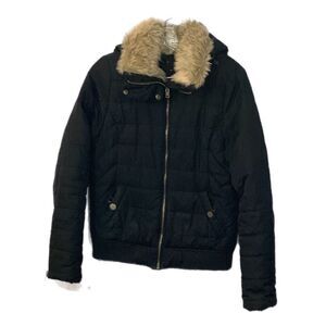 AEROPOSTALE | Black Hooded Women’s Puffer Jacket Coat Faux Fur Collar